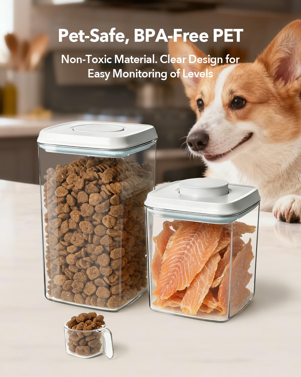 EQI pet treats container with airtight seal keeps moisture and pests out