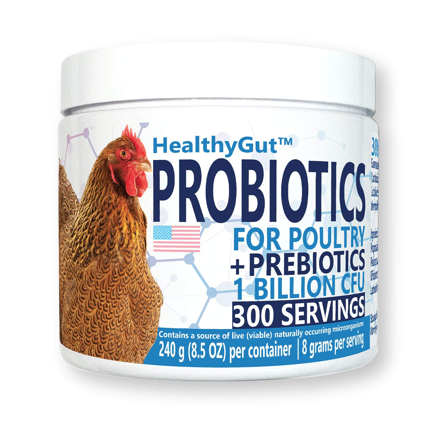 Equa Holistics HealthyGut probiotics for chickens in a bottle support digestive balance.