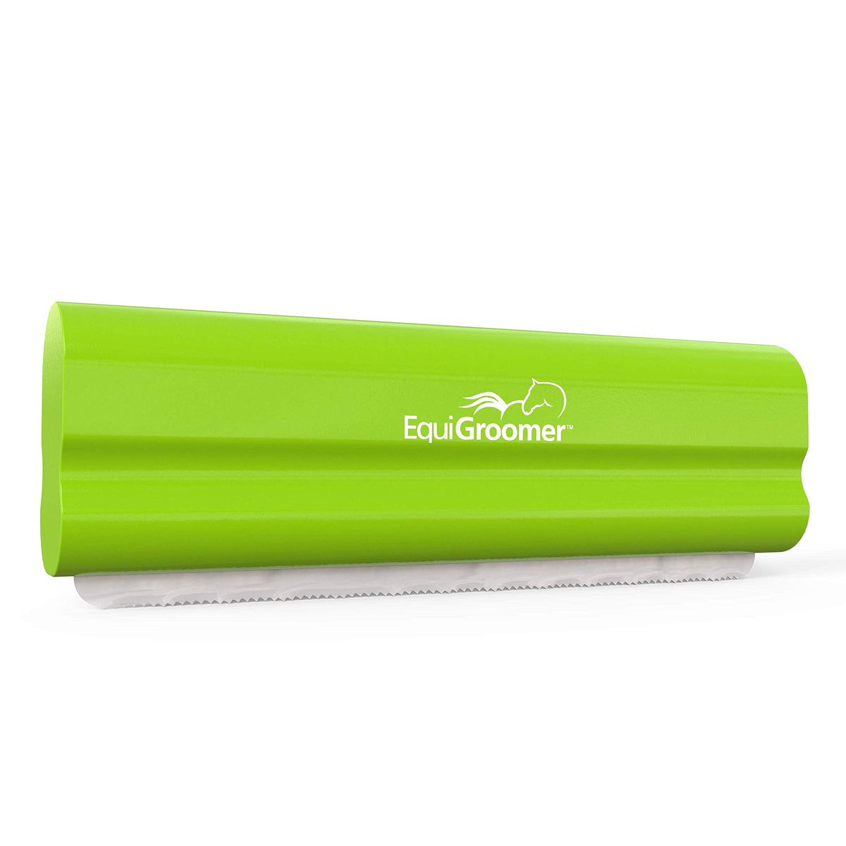 EquiGroomer EasyGroomer deshedding brush close-up on lime handle removes loose fur efficiently