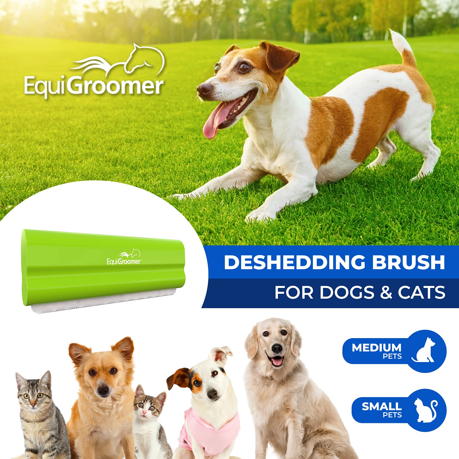 EquiGroomer EasyGroomer deshedding brush in action with a pet reduces shedding over time