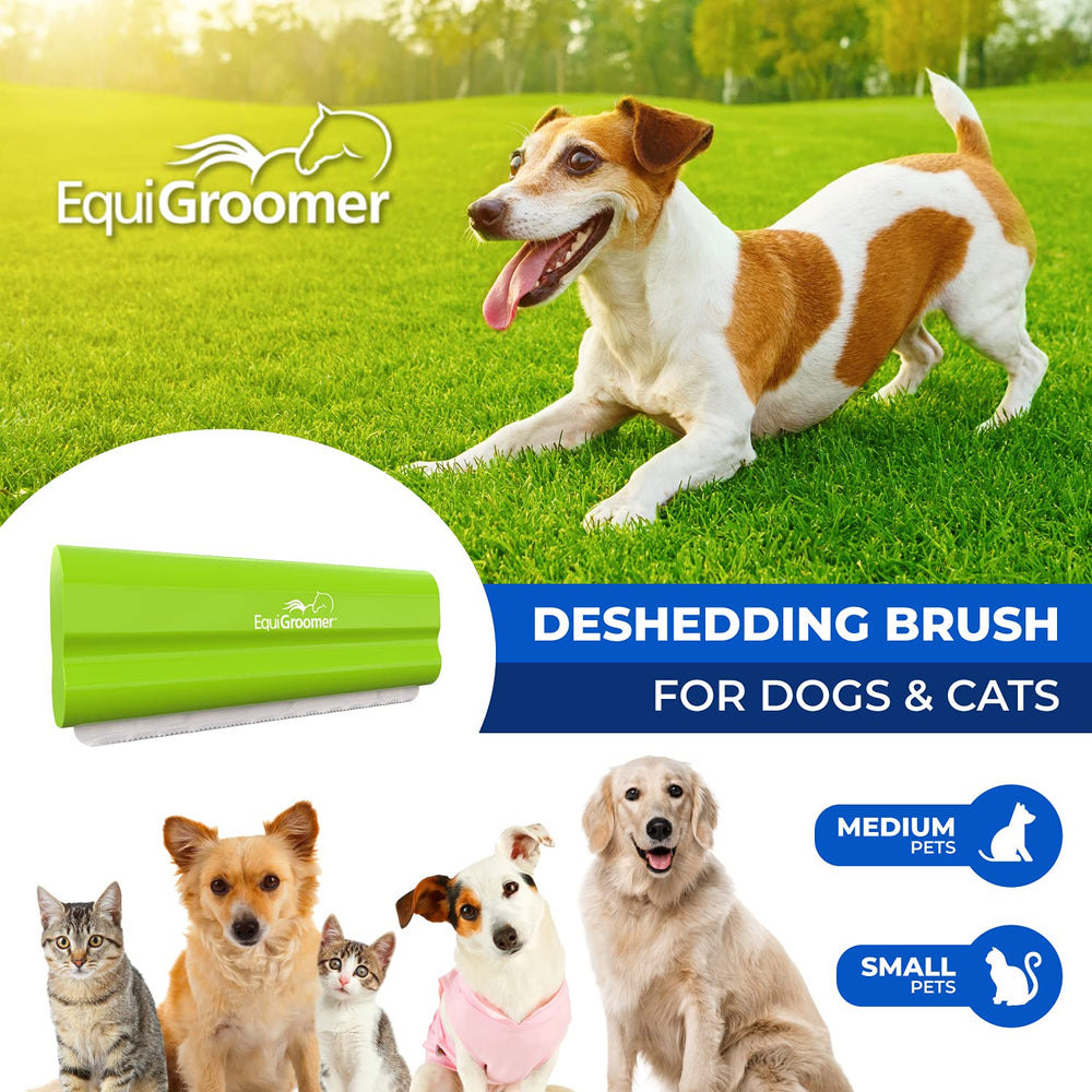 EquiGroomer EasyGroomer deshedding brush in action with a pet reduces shedding over time