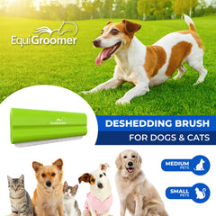 EquiGroomer EasyGroomer deshedding brush in action with a pet reduces shedding over time