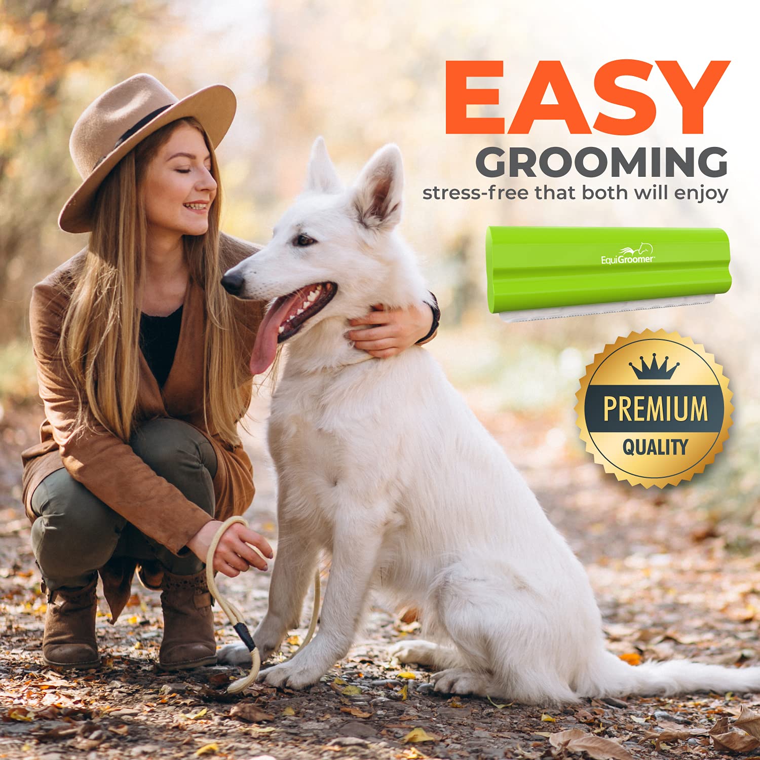 EquiGroomer EasyGroomer deshedding brush lime model helps reduce fur around home