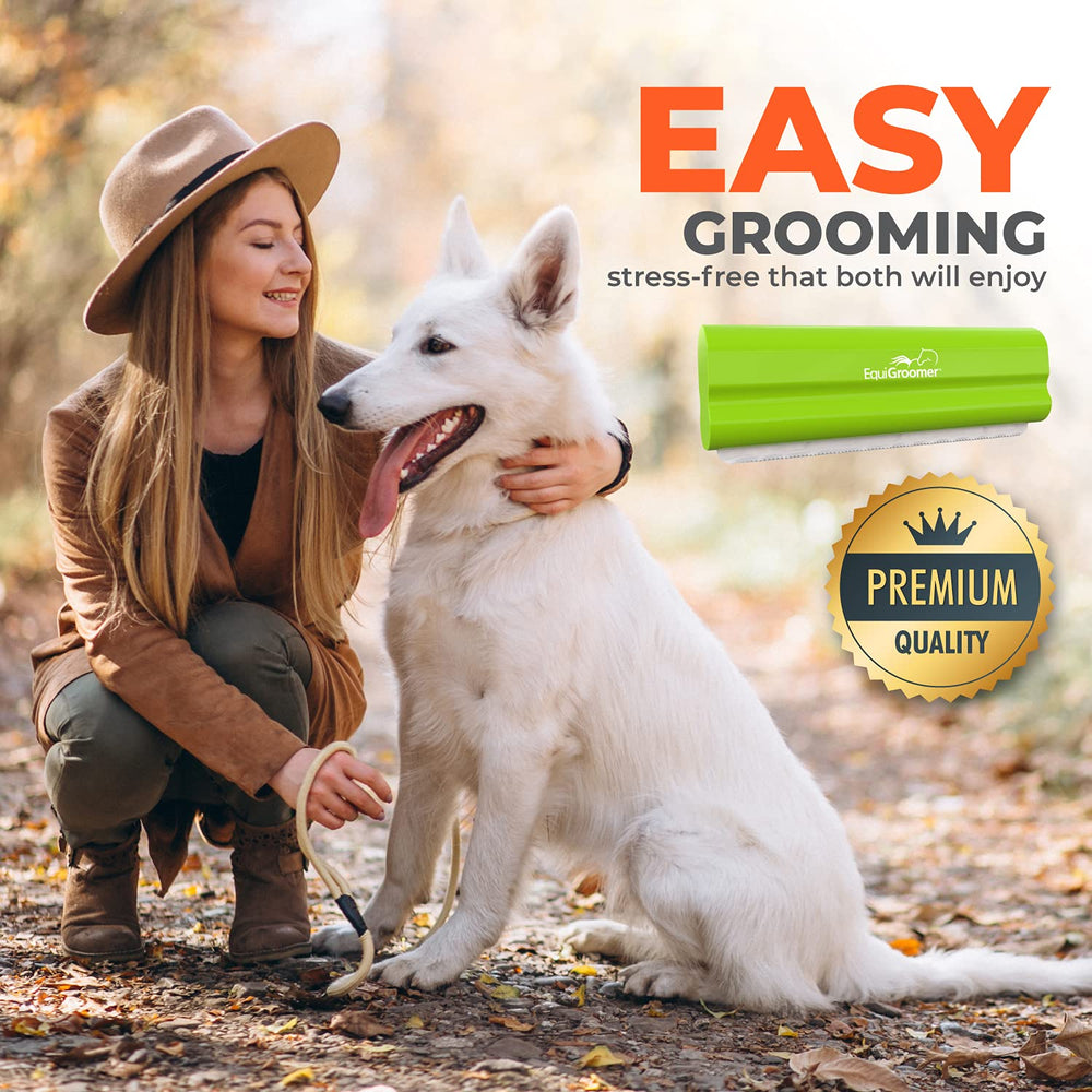 EquiGroomer EasyGroomer deshedding brush lime model helps reduce fur around home