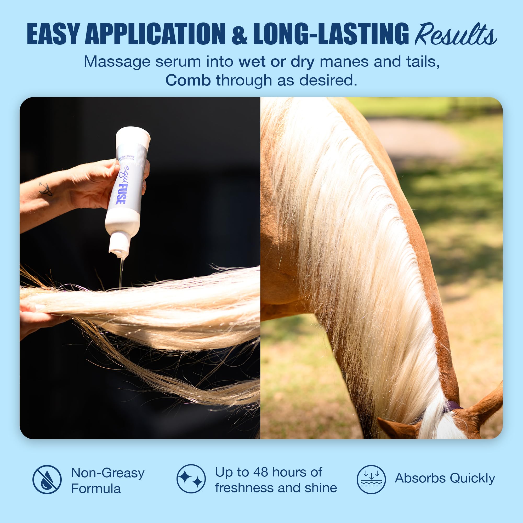 EquiFUSE Gleam after detangling for smoother mane.