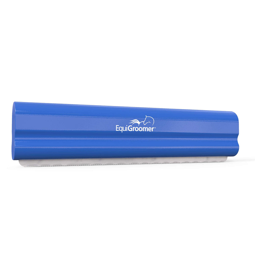 EquiGroomer deshedding brush handle demonstrates ergonomic grip for comfortable grooming sessions.