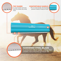 EquiGroomer used to remove dirt and dander during grooming.