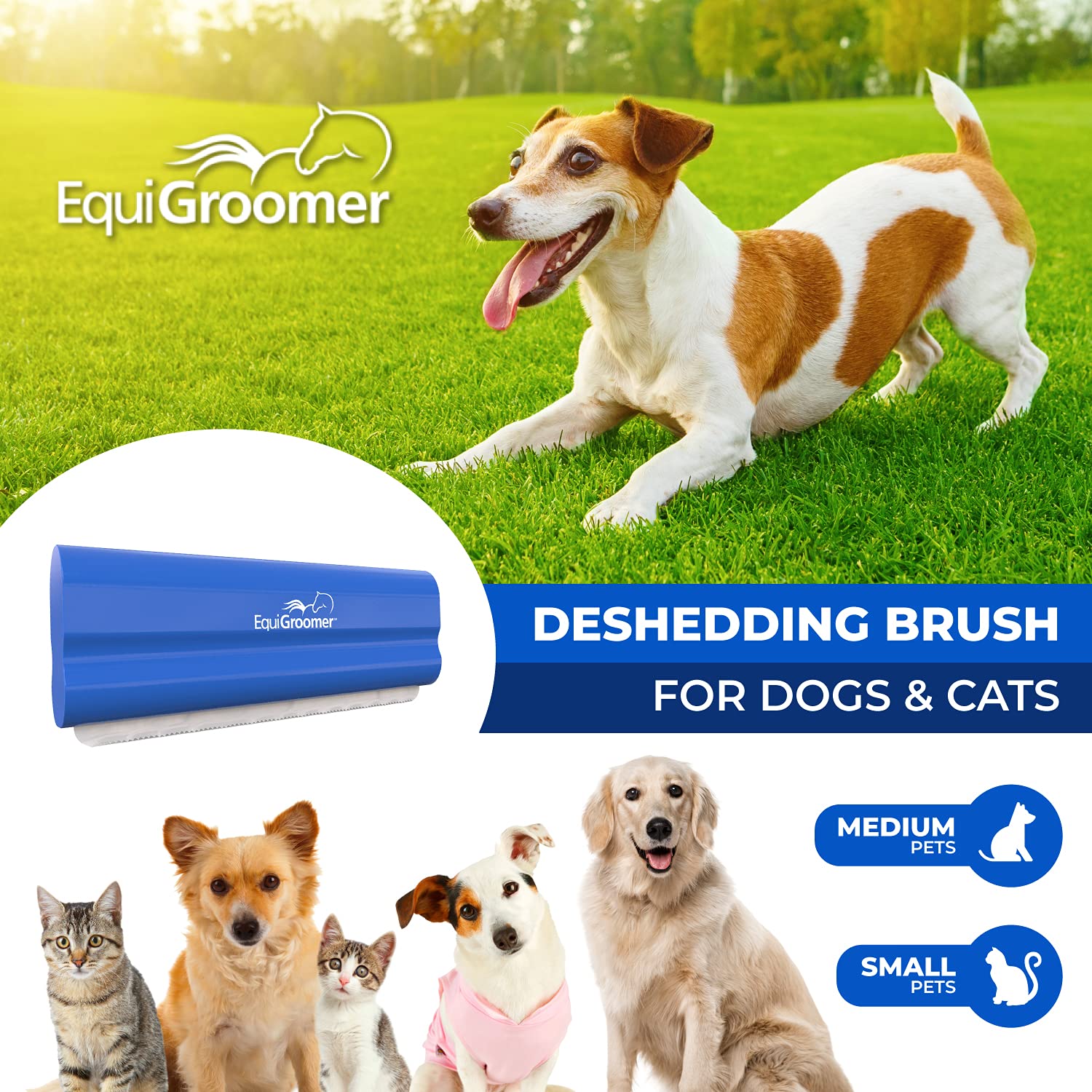 EquiGroomer EasyGroomer deshedding brush on dog coat close-up for fur removal