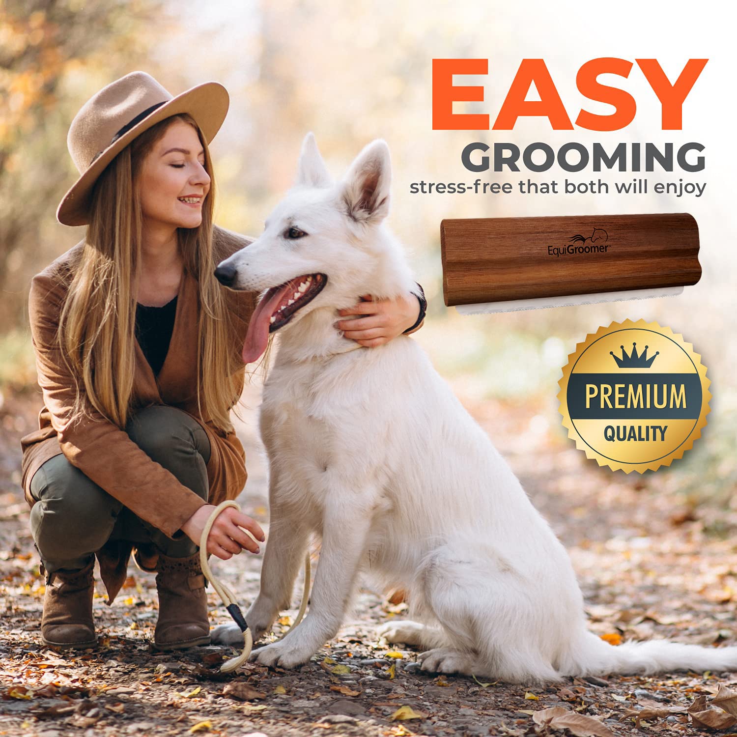 EquiGroomer EasyGroomer deshedding brush in action on a dog: reduced shedding