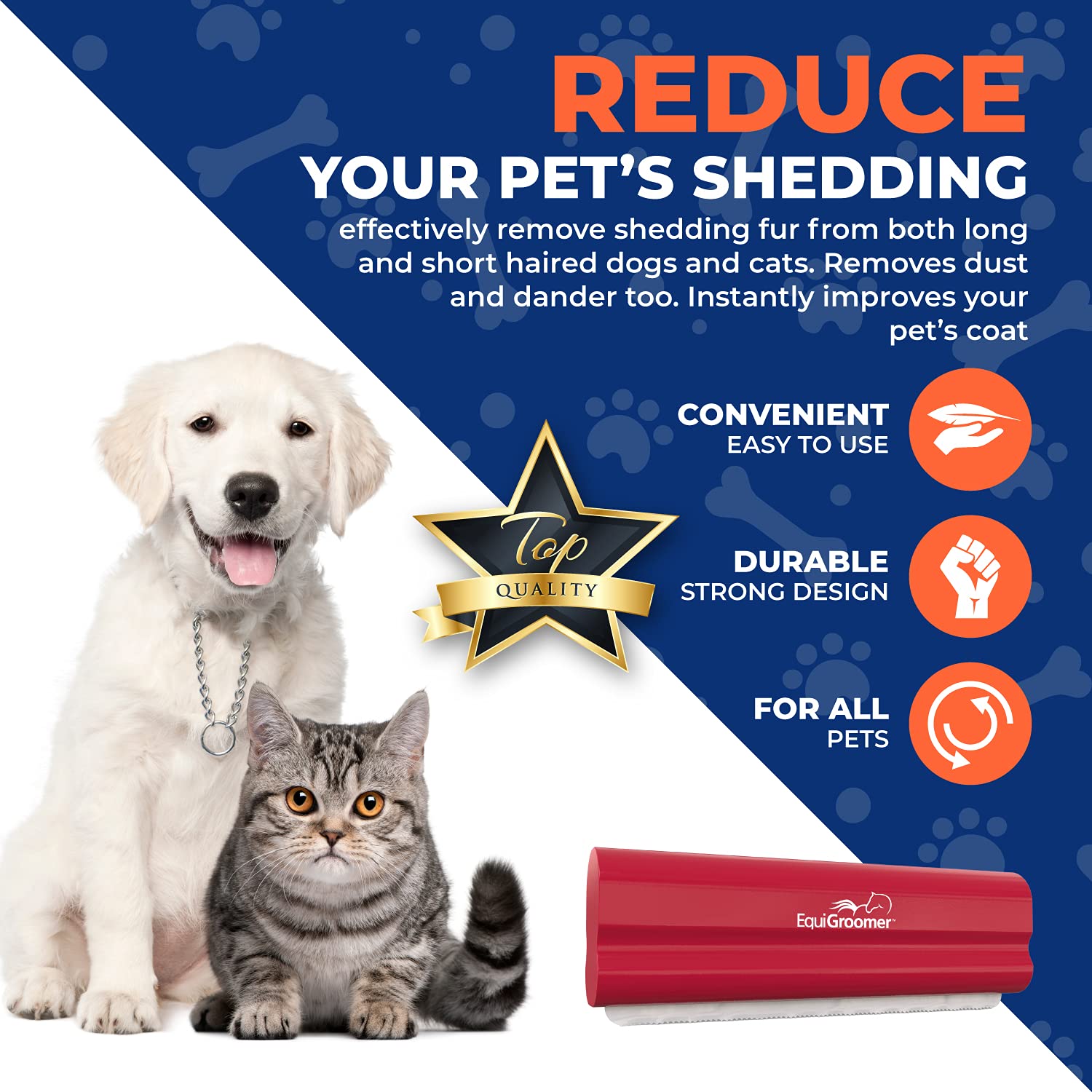 EquiGroomer EasyGroomer pet massage action during grooming while reducing fur.