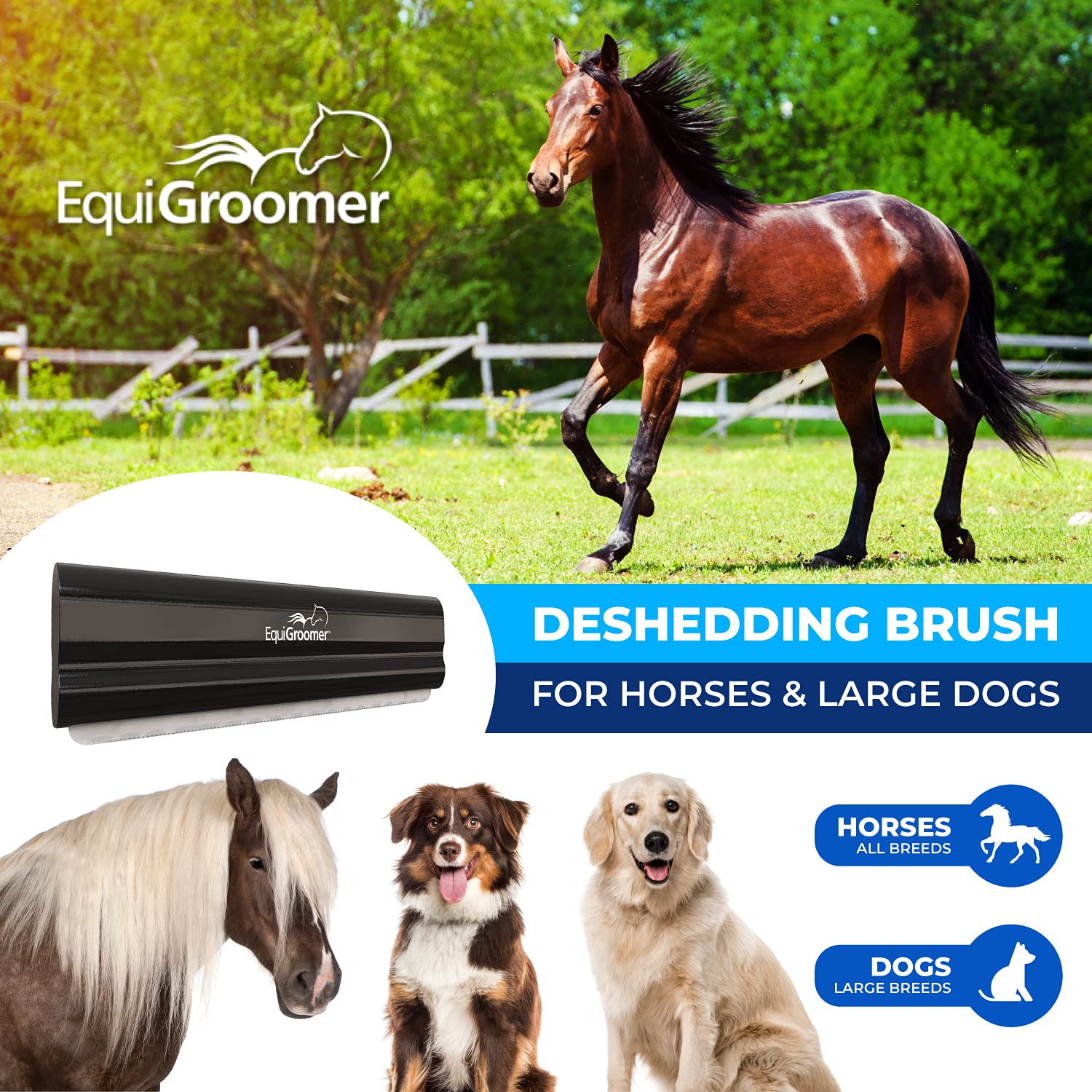 EquiGroomer ergonomic wooden handle provides secure grip during grooming.