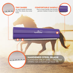 EquiGroomer short fine teeth reach through fur without scratching skin