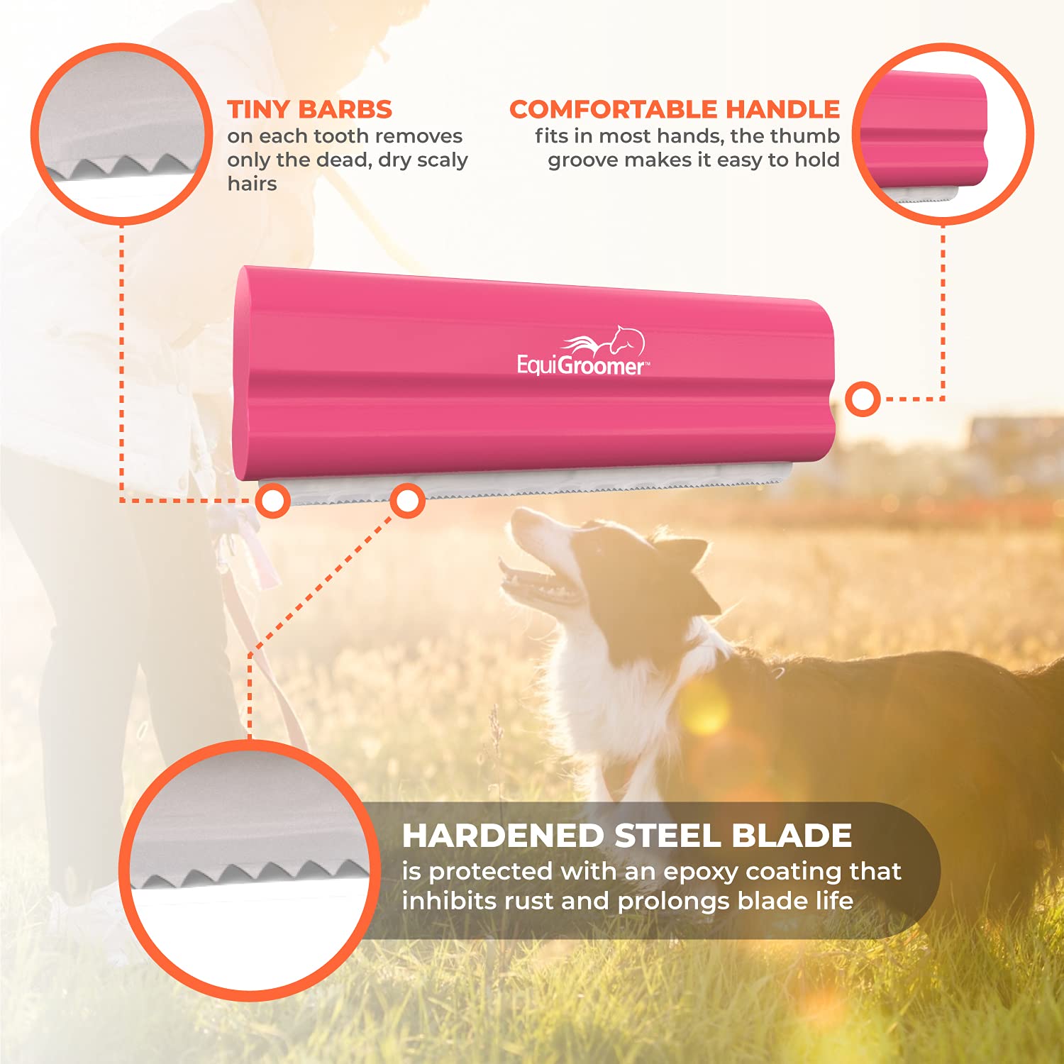 EquiGroomer works on all fur types for dogs, cats, and horses