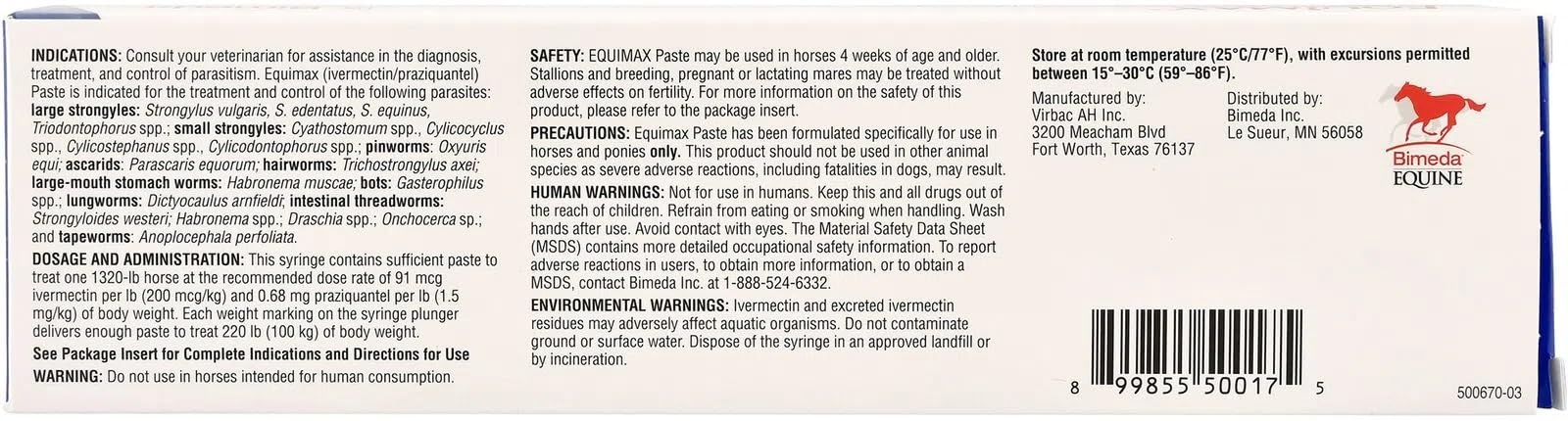 Equimax apple flavored paste ready for easy administration to a horse.