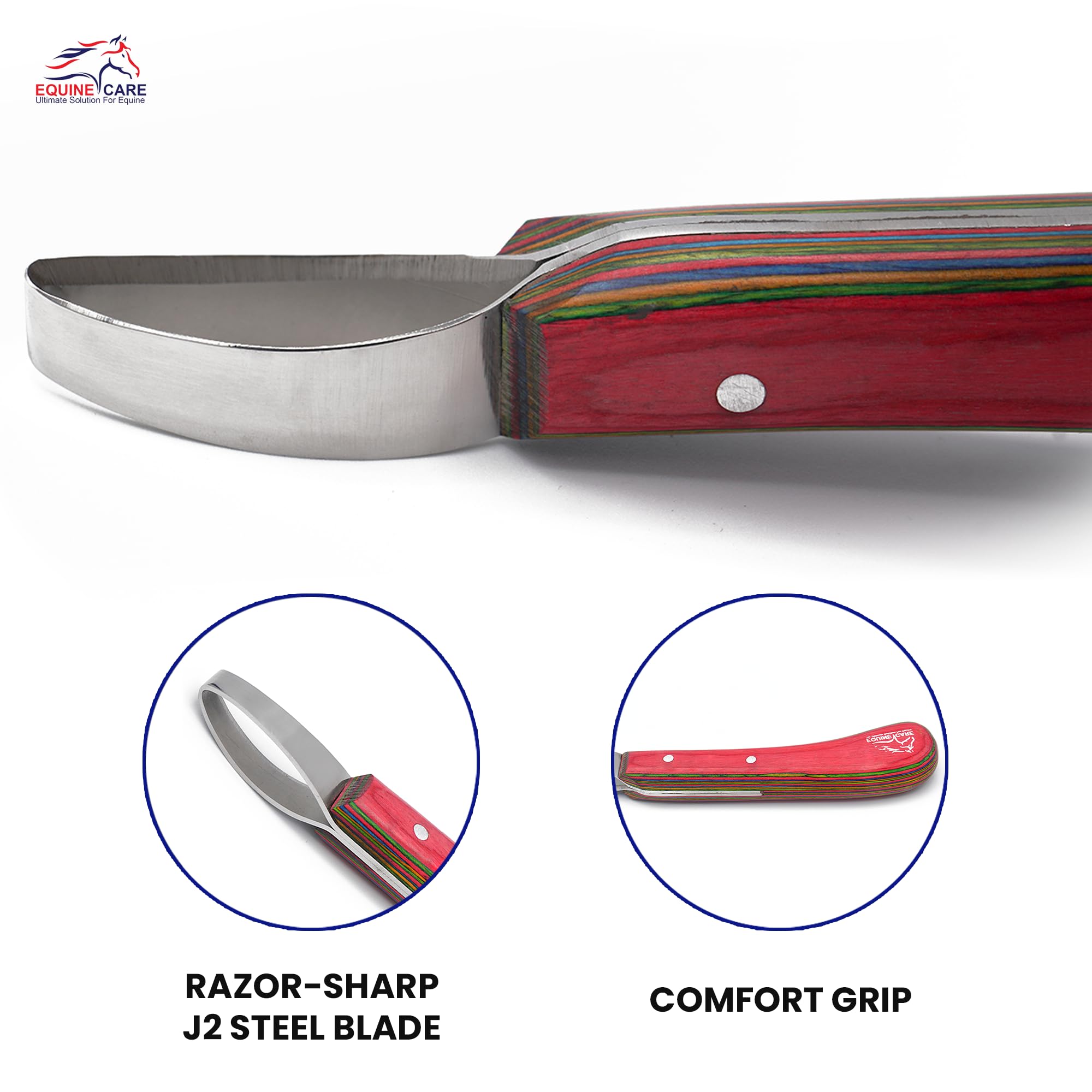 Equine Care ergonomic grip loop knife in-use for comfortable trimming sessions