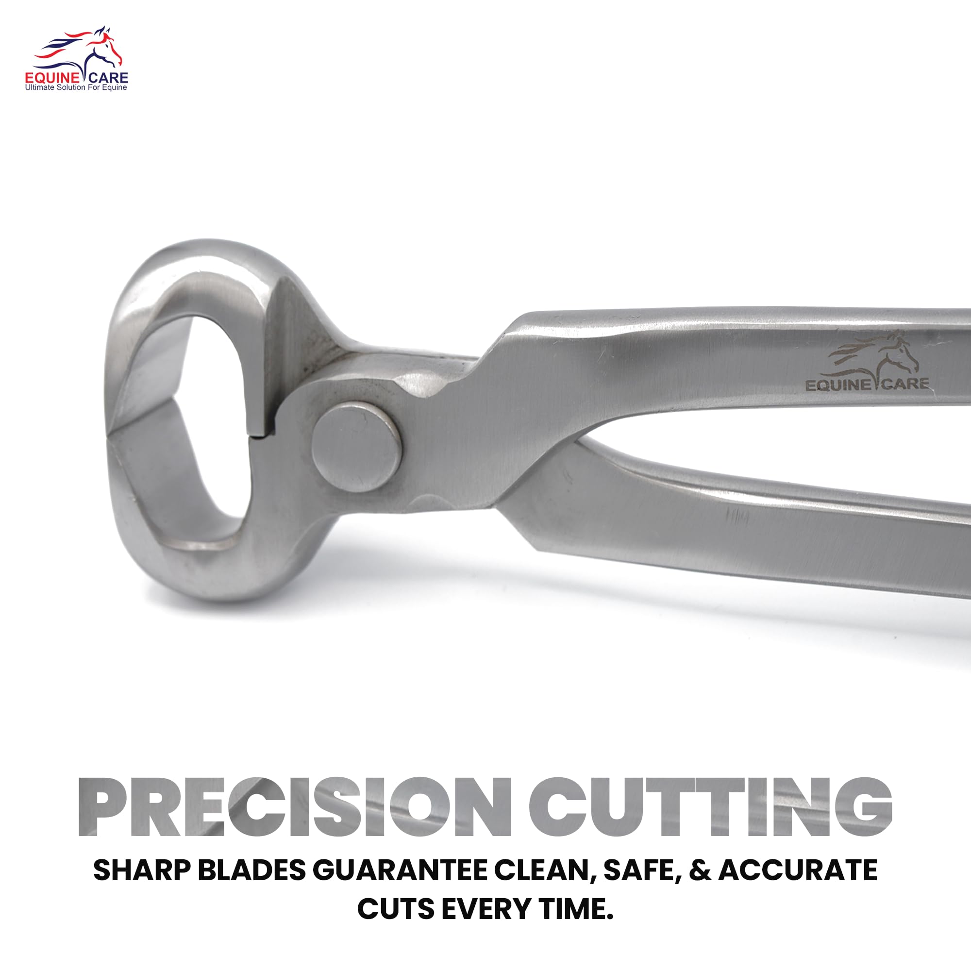 Equine Care hoof nipper 12-inch in-use on pony demonstrates balanced leverage.