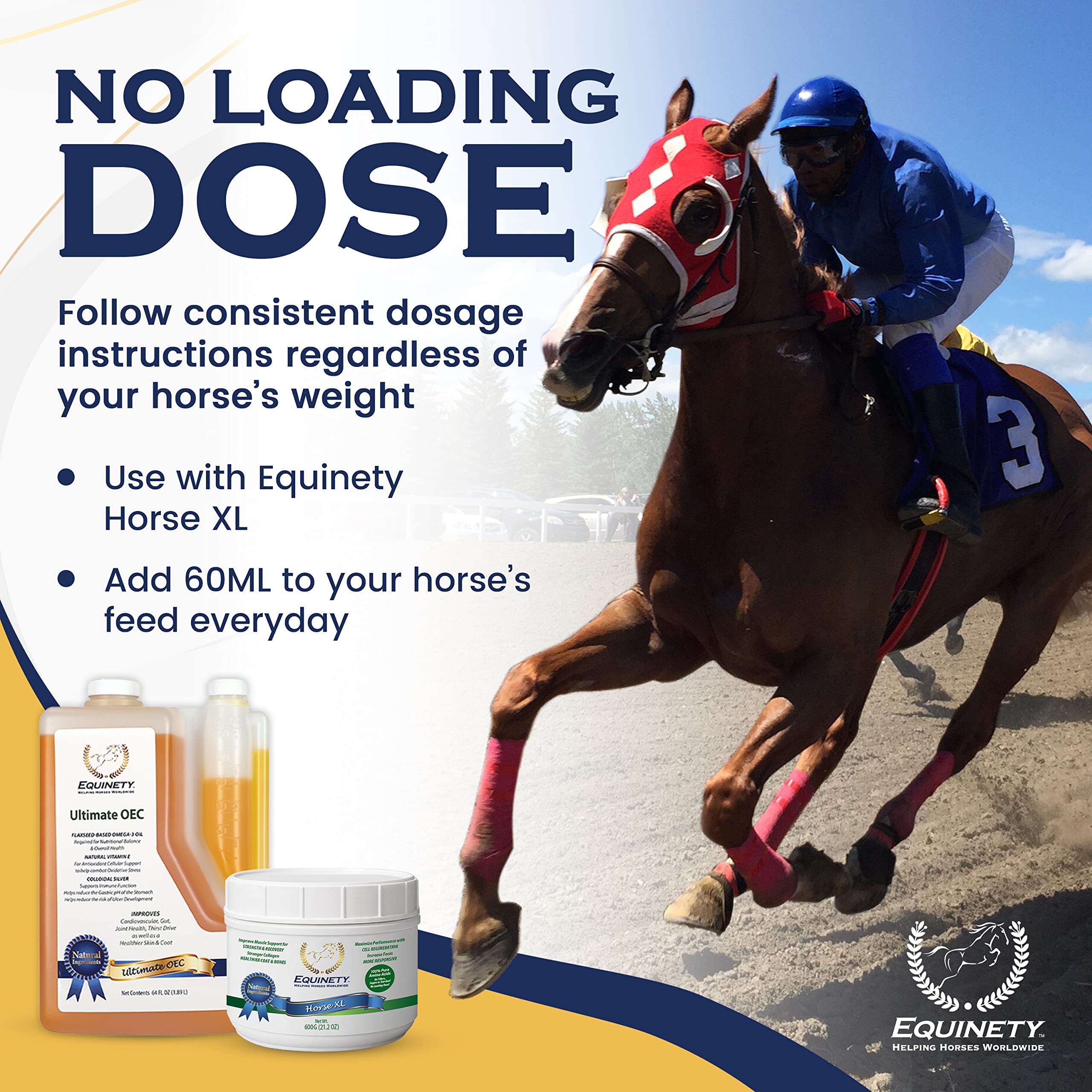 60 ml daily dose being measured for Equinety Ultimate OEC.