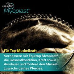 EQUITOP Myoplast bottle pour demonstrates easy dosing for training readiness.