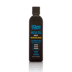 Eqyss Mega-Tek coat application on fluffy fur shows moisture restoration