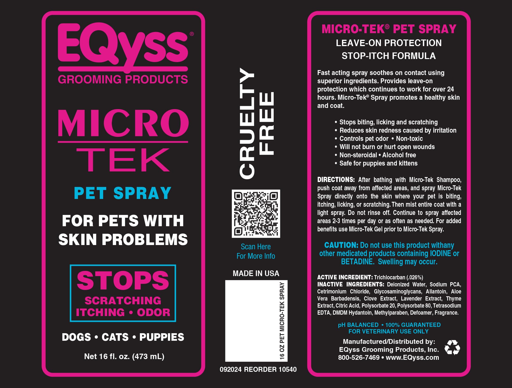 Eqyss Micro-Tek maintenance tip with shampoo-spray aids post-use coat care.