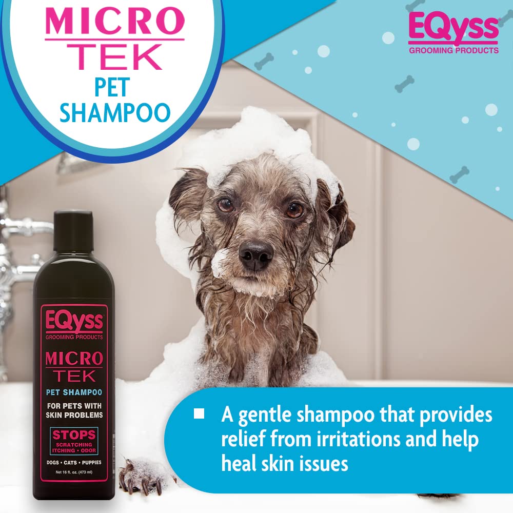 Eqyss Micro-Tek shampoo lather during gentle grooming.