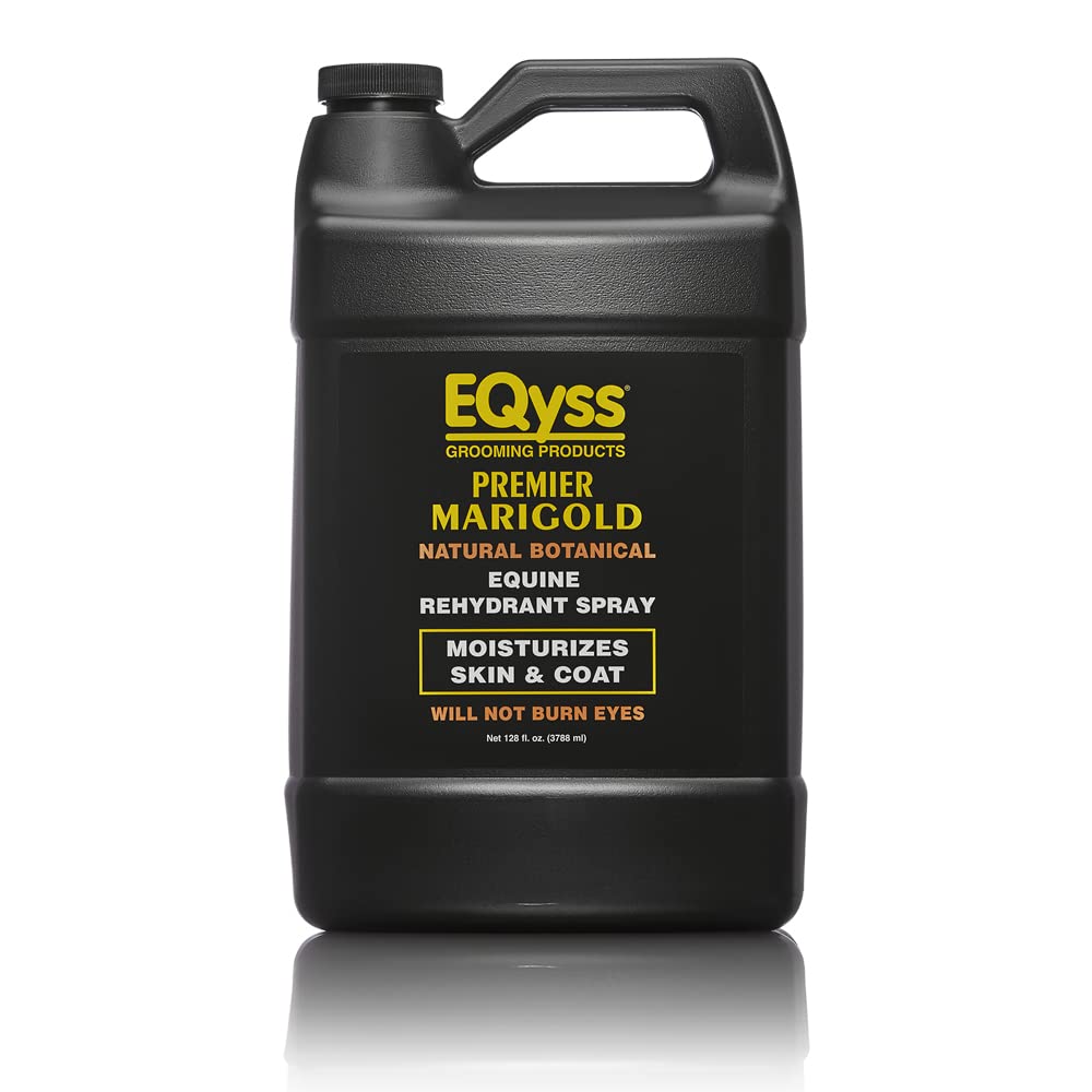 Eqyss Premier Marigold Rehydrant bottle shows moisture-binding hydration for a glossy coat.