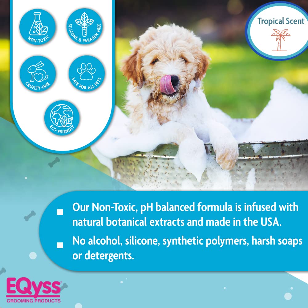Eqyss Premier Pet Shampoo application adds gentle volume during grooming.