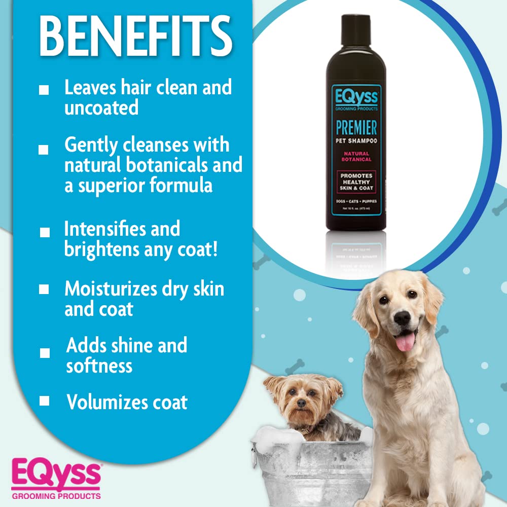 Eqyss Premier Pet Shampoo rinse reveals residue-free, moisturized coat.