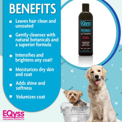 Eqyss Premier Pet Shampoo rinse reveals residue-free, moisturized coat.