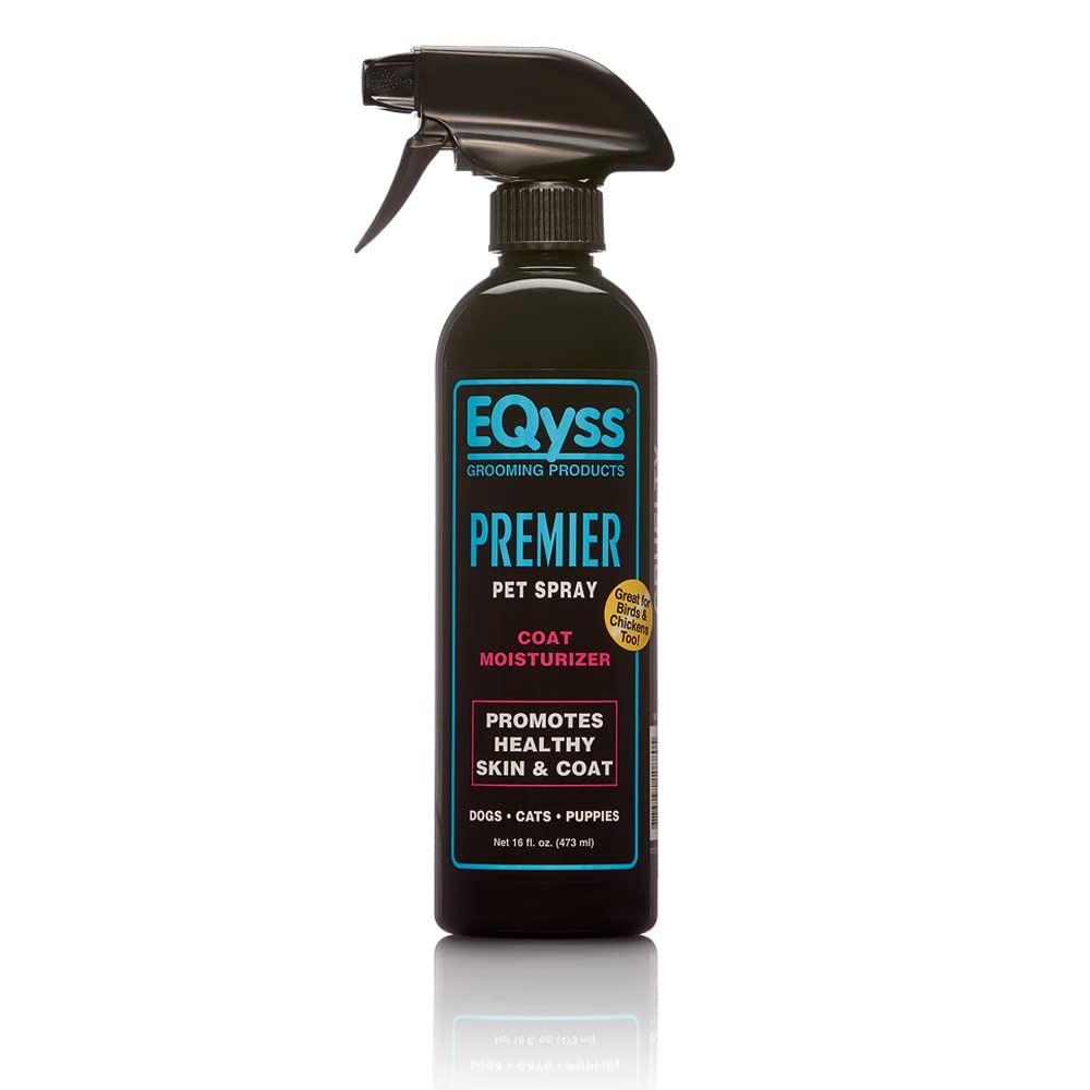 Eqyss Premier Pet Spray bottle application to boost coat moisture.
