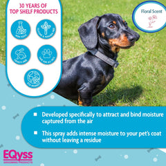 Eqyss Premier Pet Spray silicone-free formula with refreshing floral scent.
