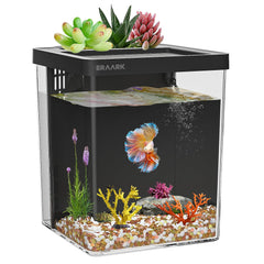 ERAARK 1.5-gallon Betta tank with filter for a clean, compact desktop setup.
