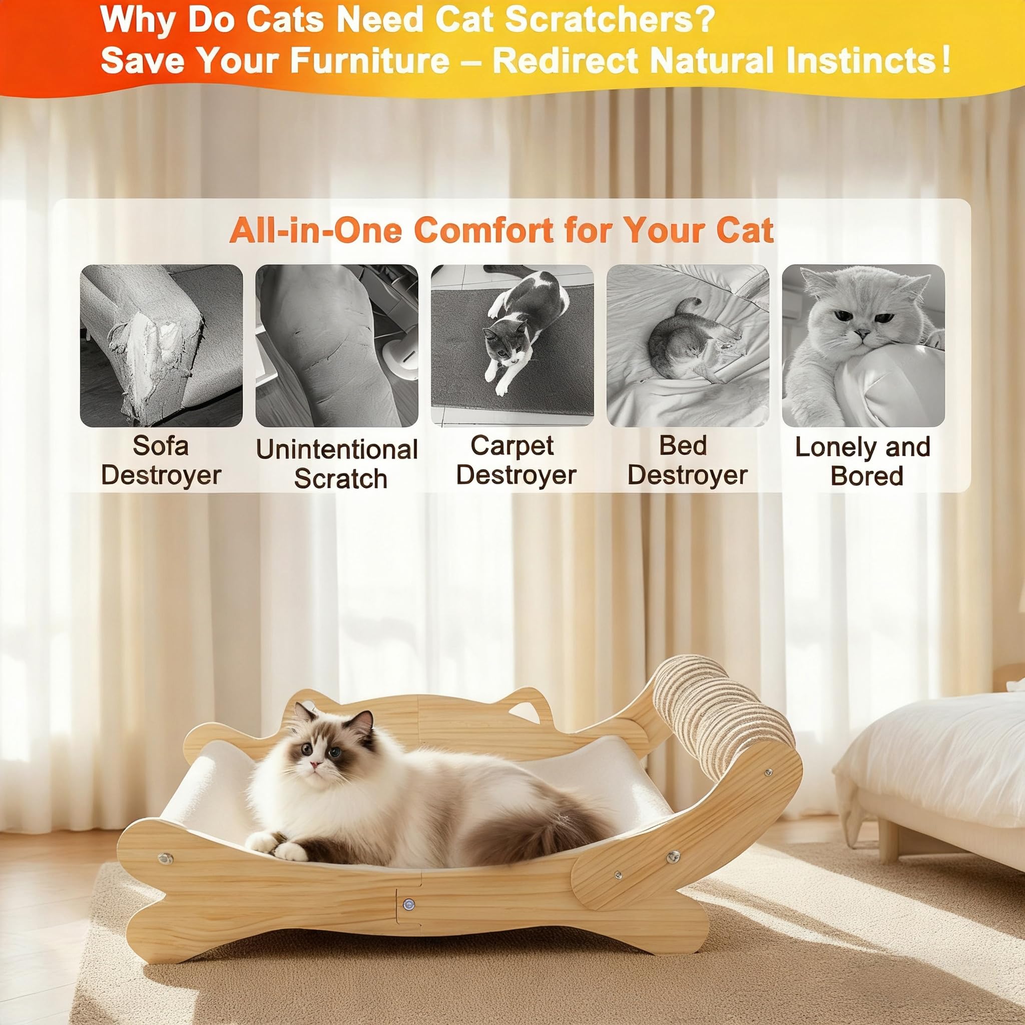 ERGTFVN Cat Scratcher Bed removable scratching pad for easy cleaning