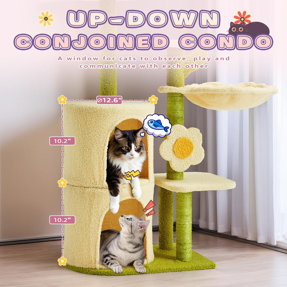 Erinnyees Flower Cat Tree connected condos for observation at different heights.