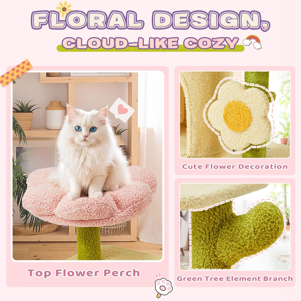 Erinnyees Flower Cat Tree hammock invites curling up in plush comfort.
