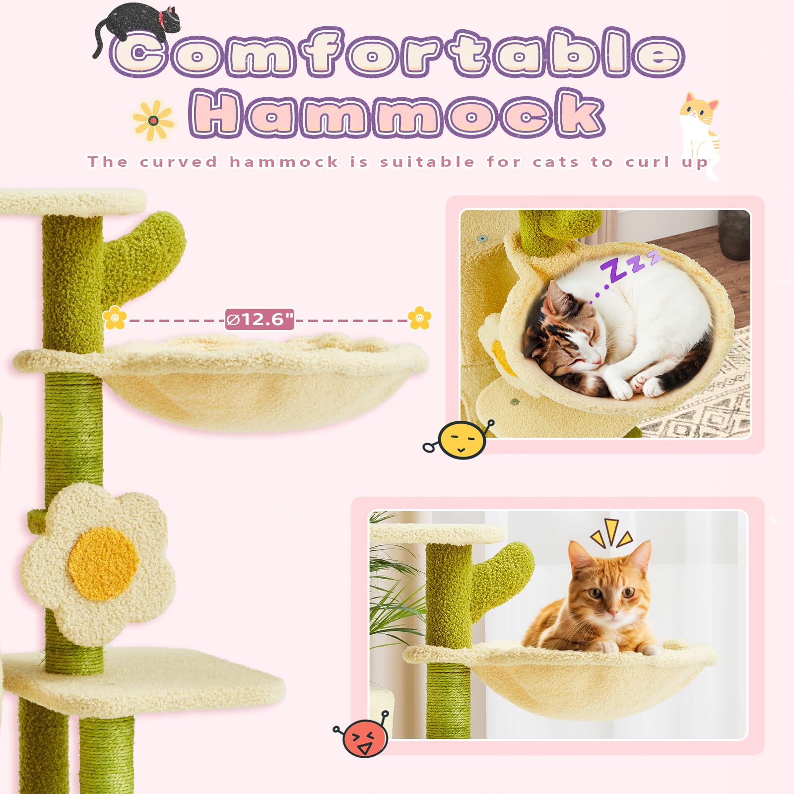 Erinnyees Flower Cat Tree sisal post supports scratching and nail care.