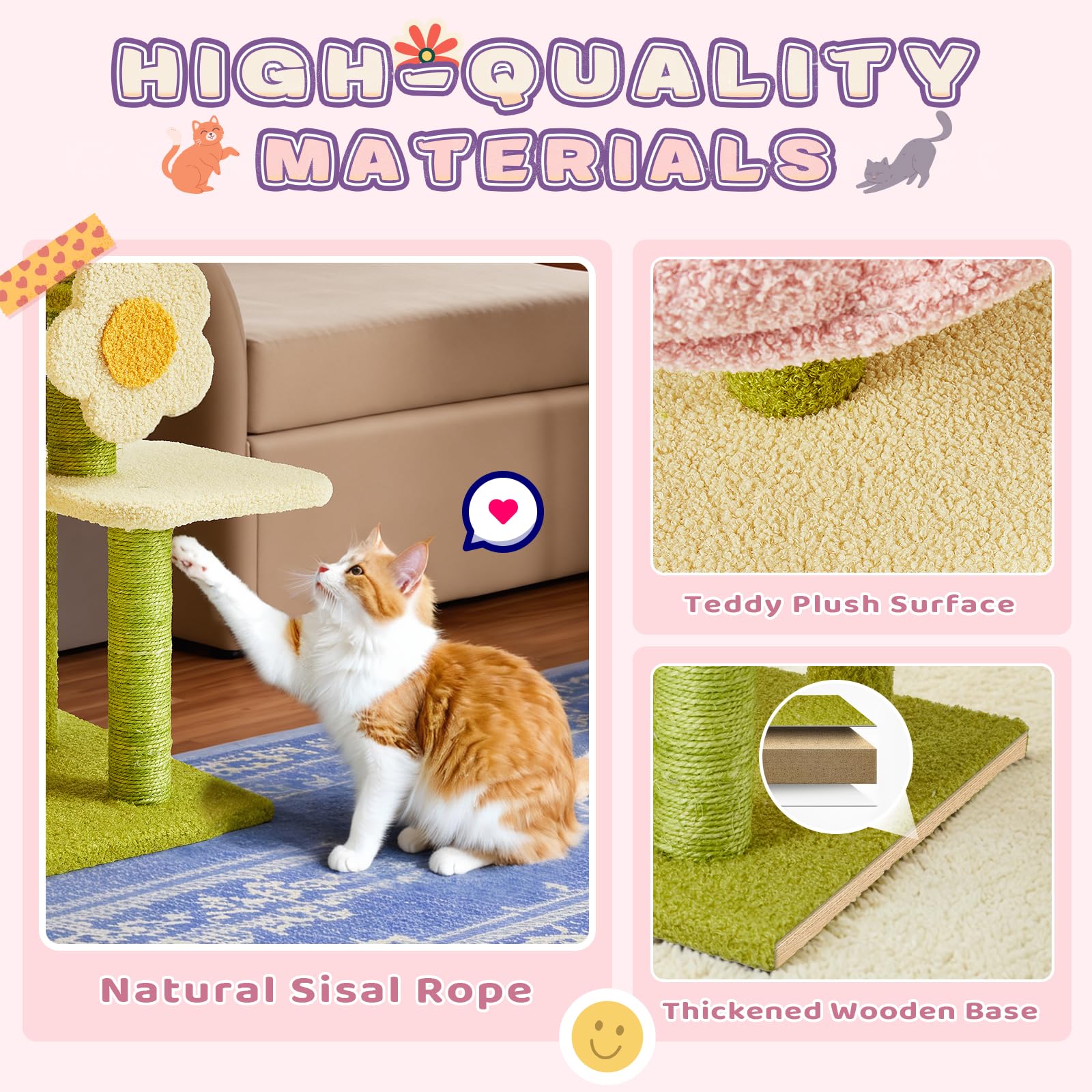 Erinnyees Flower Cat Tree space-saving design fits small rooms.