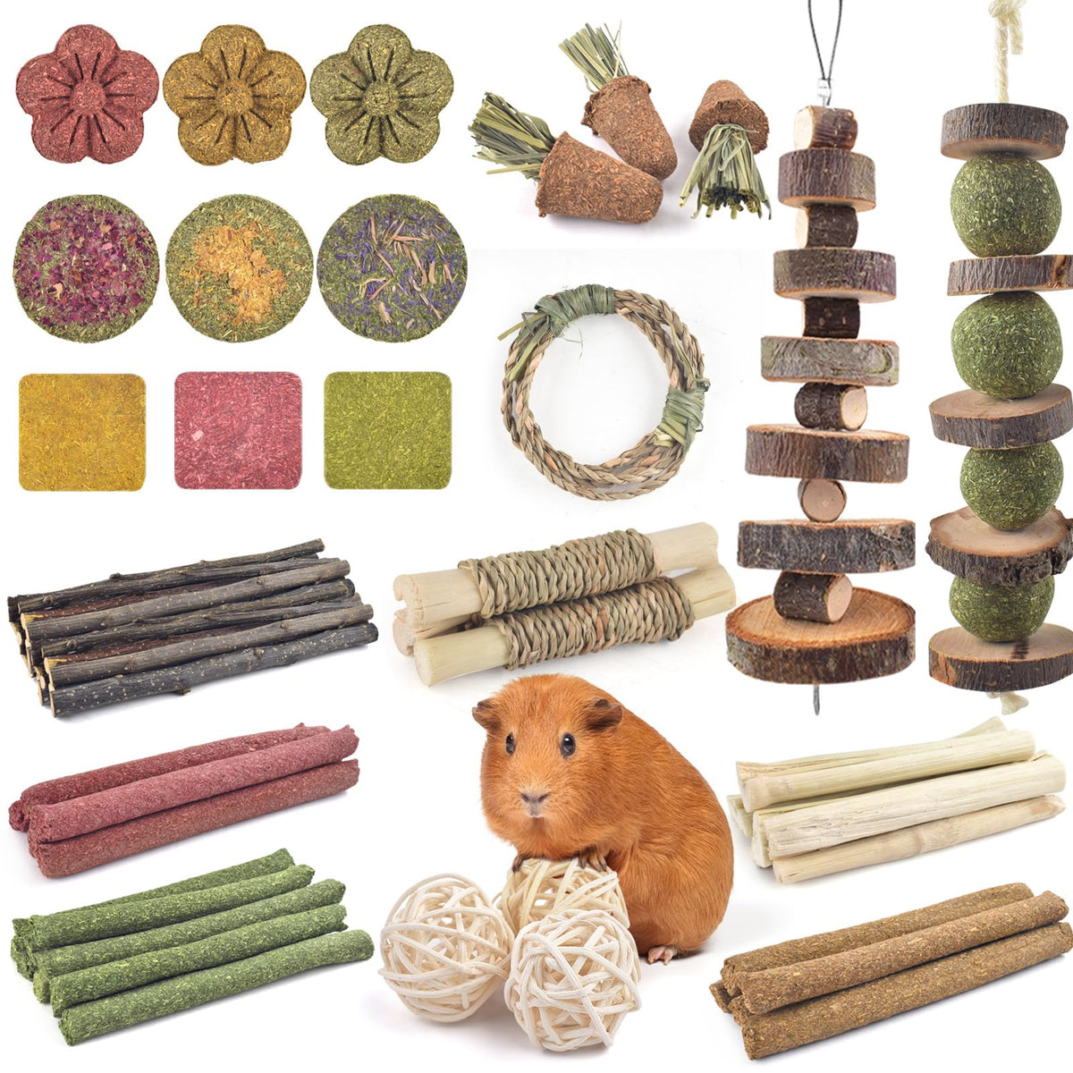 ERKOON 70pcs rabbit chew toys set with varied shapes for interactive chewing