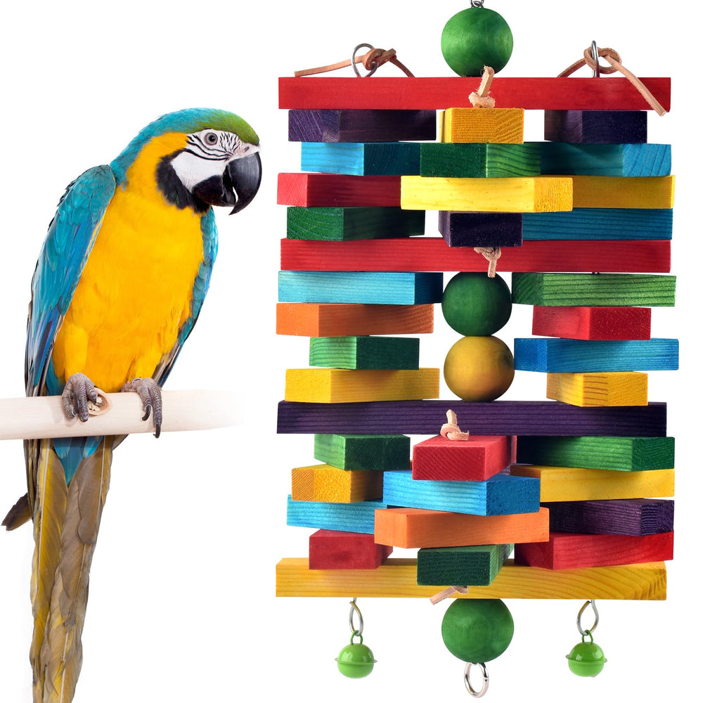 ERKOON extra-large bird toy blocks in vibrant colors for engaging chewing and climbing.