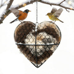 Esamar alpaca fiber bird nesting heart full view; warm garden decor.