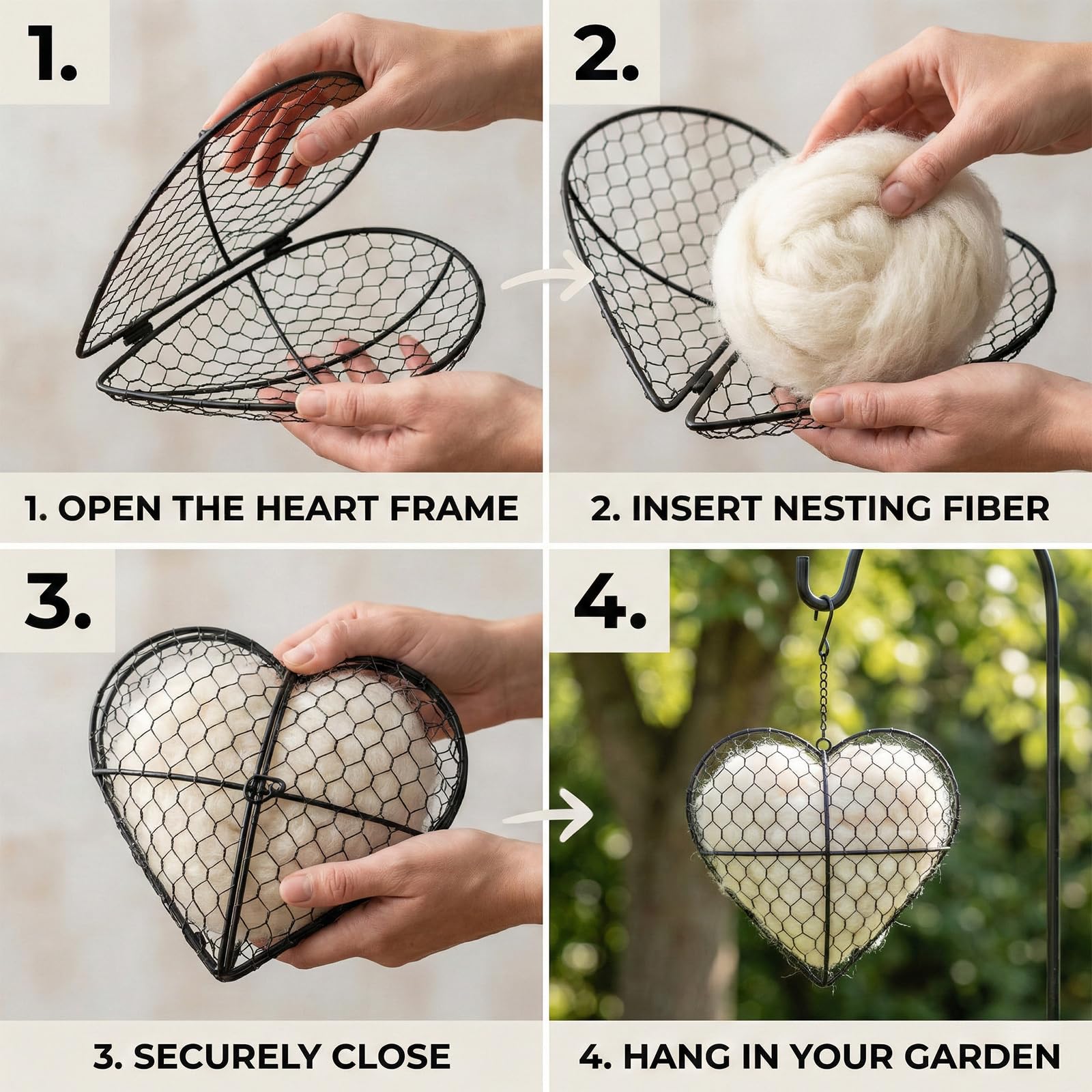 Esamar garden decor nesting heart in black enhances outdoor aesthetics.
