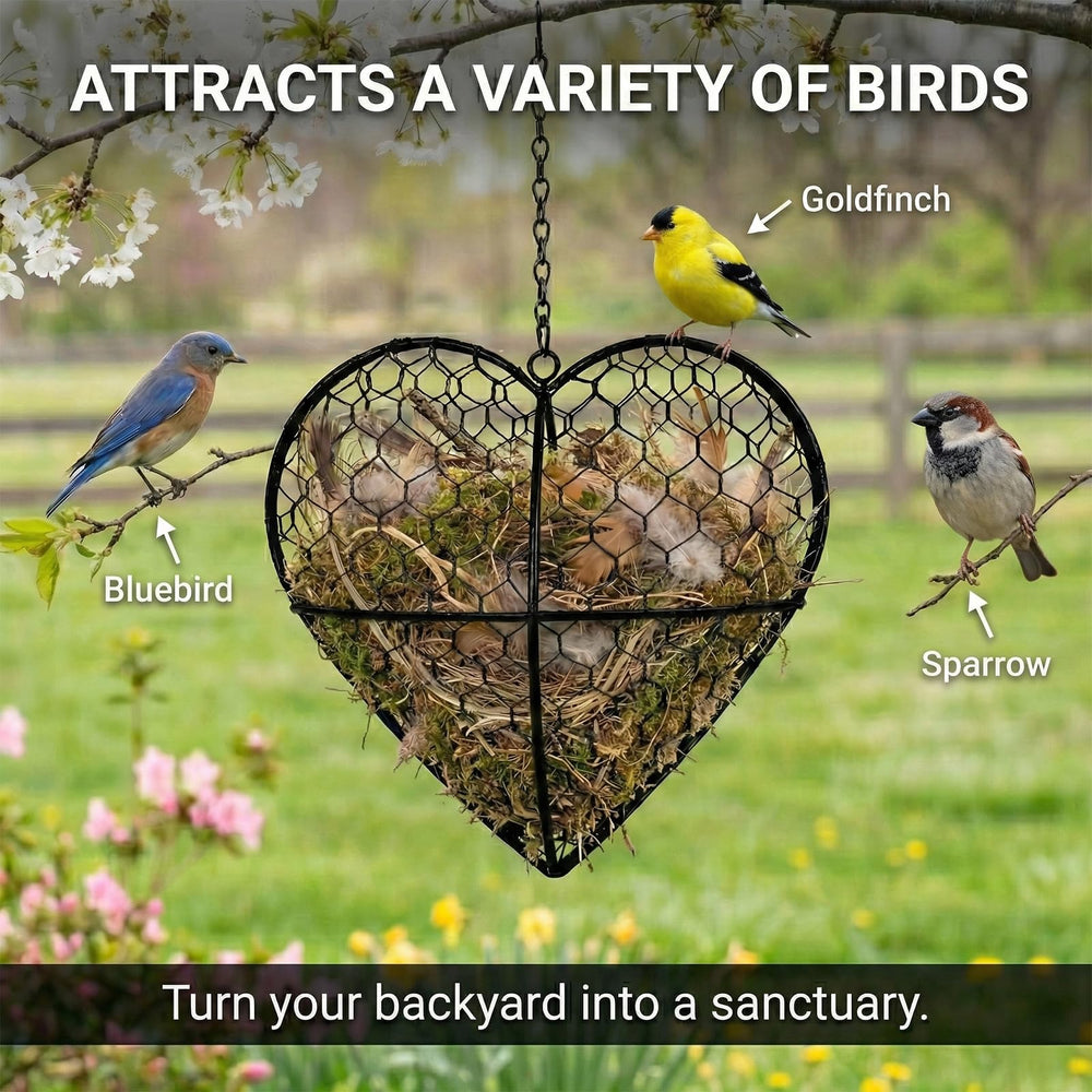 Esamar wild bird nesting material holder ready for seasonal replenishment near feeders.