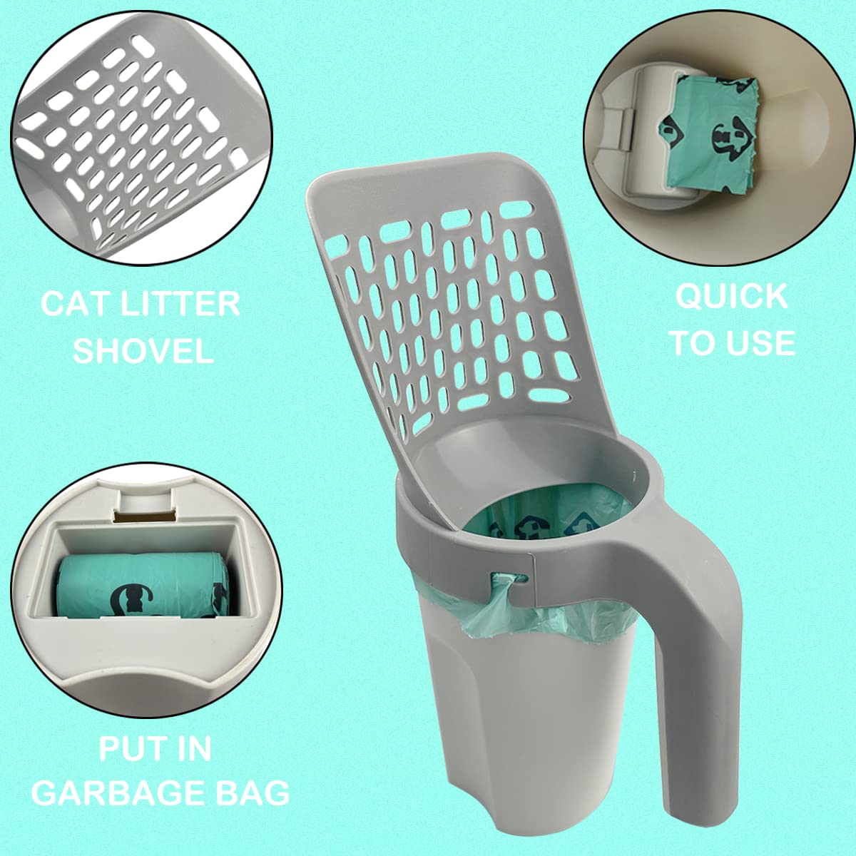 Esamploe scoop features a comfortable handle for easy cleaning