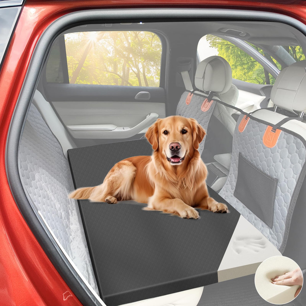 ESCRODOI dog car bed with anti-slip surface for secure rides.