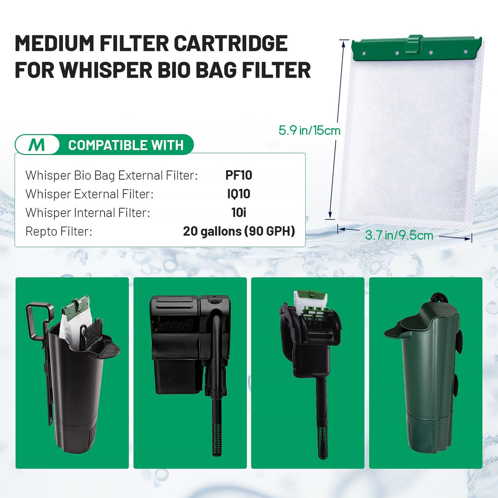 Esctabalt compact medium filter cartridges sized for 7.1 by 5.1 inches in small tanks.