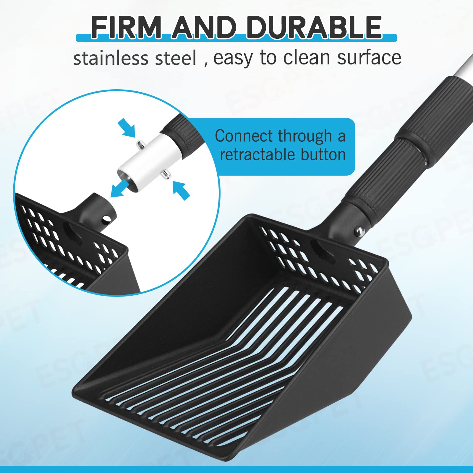 ESGPET extendable scoop stores compactly without bending.