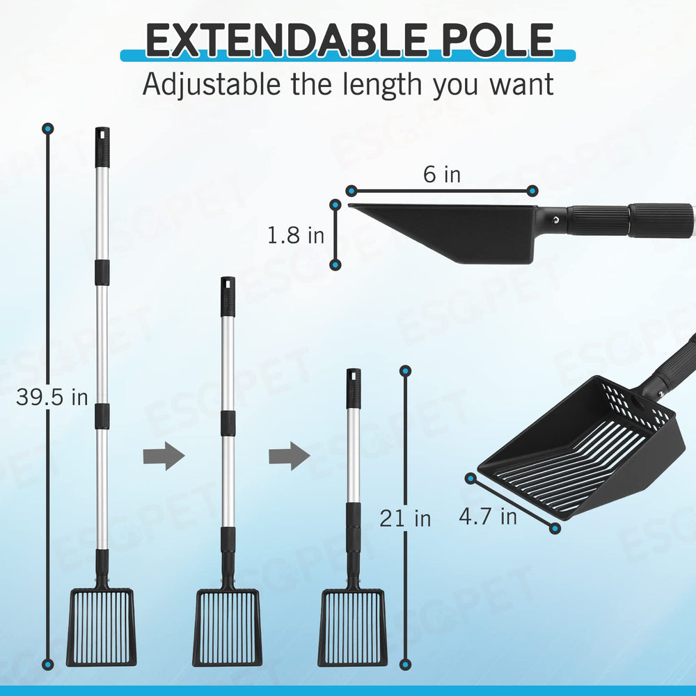 ESGPET telescopic litter scoop extended to reach deep waste bins.