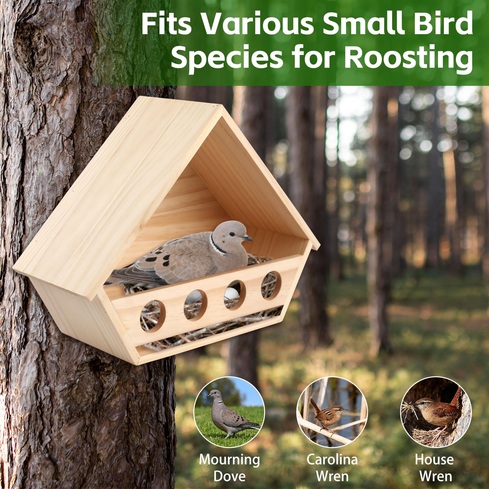 Esmorah 14x10x5 inch nest box fits mourning doves and wrens.