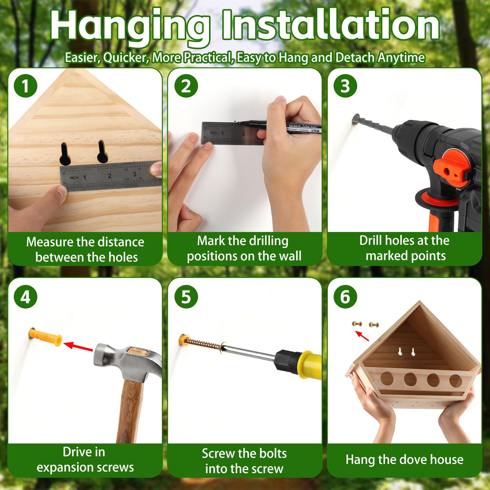 Esmorah secure mounting to tree or wall for backyard stability.