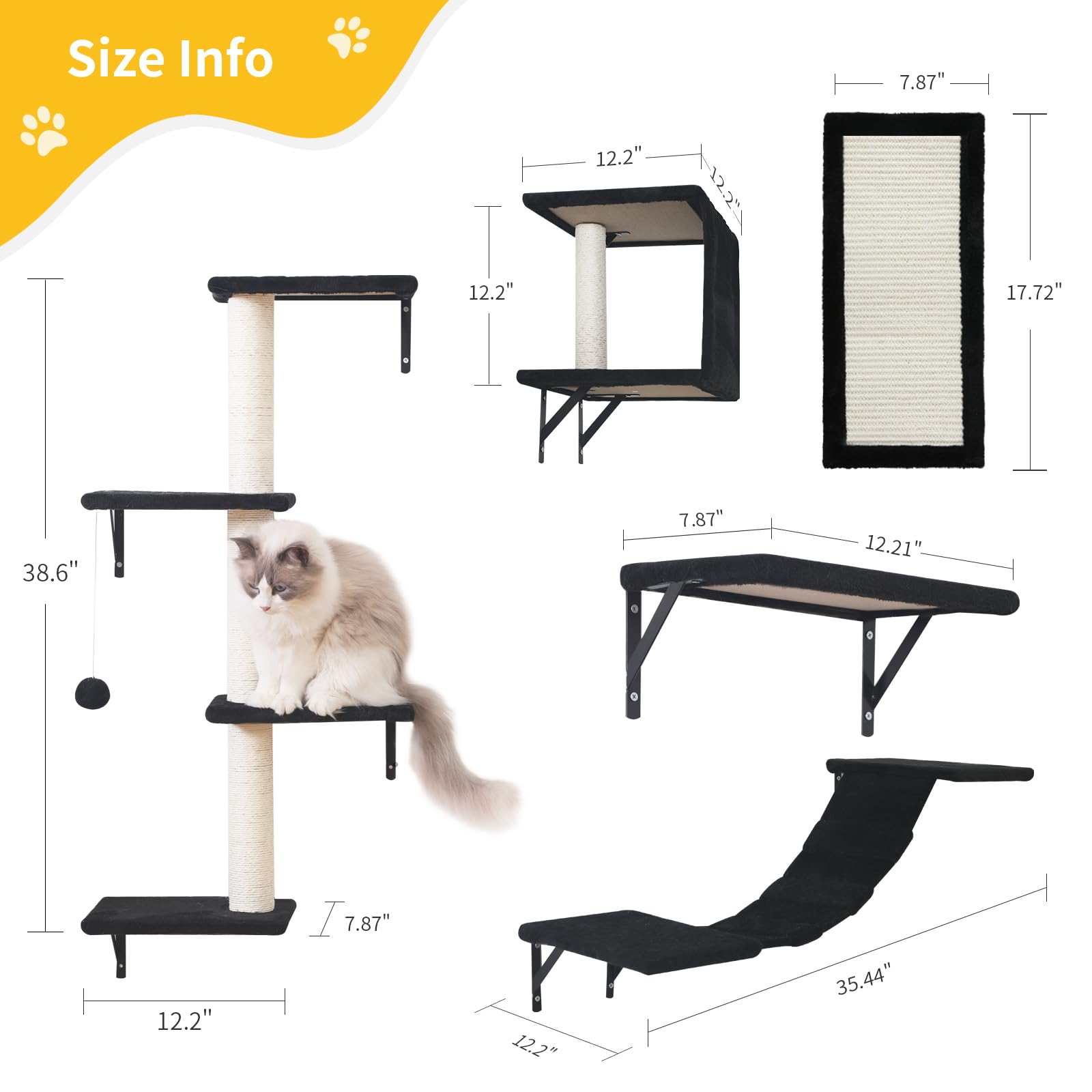 ESOTTE cat wall steps in black provide easy access to elevated perches
